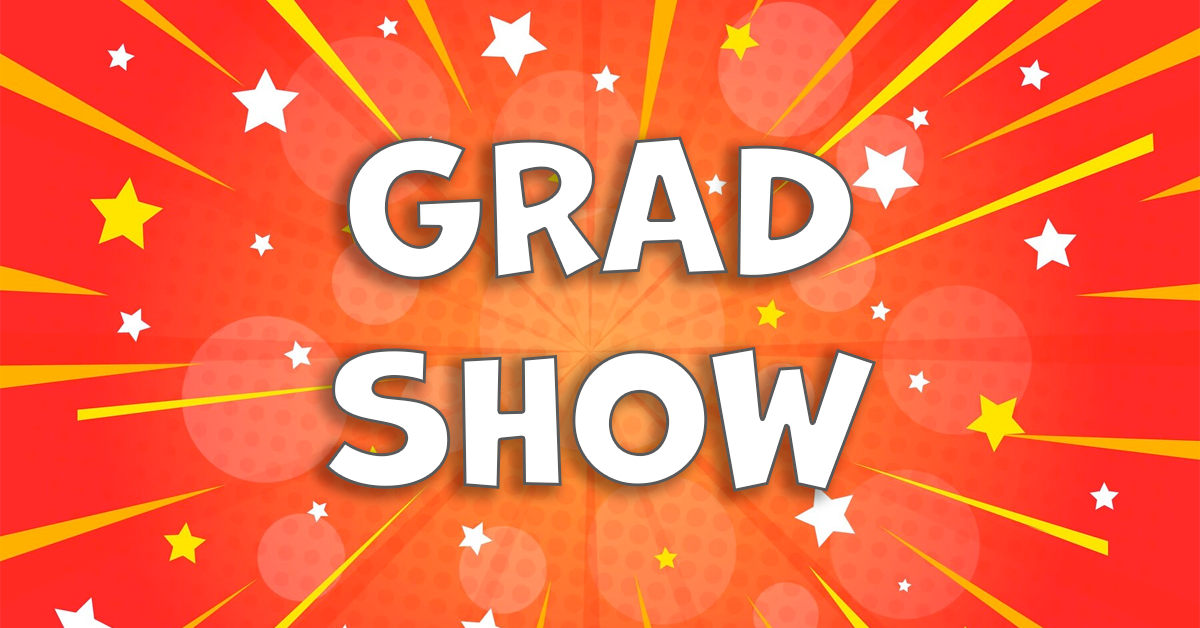 banner for Grad Shows! showing class name and people improvising